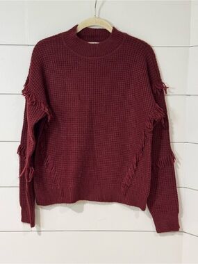 NEW Michael Kors Maroon Fringe Waffle Knit Sweater Size S